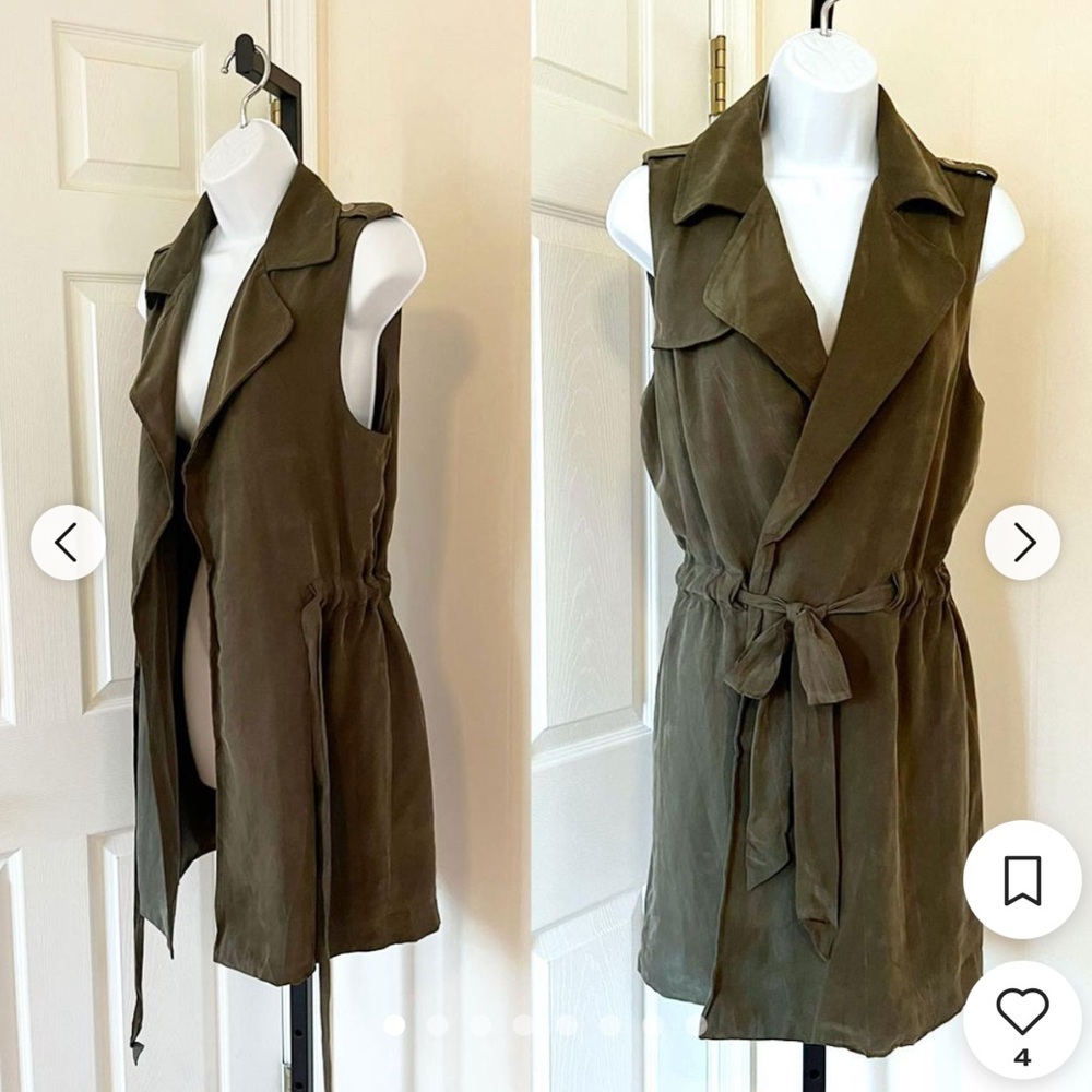 Elevenses Dark Green Faux Suede Front Tie Long Sleeveless Vest Anthropologie M
